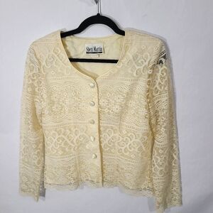 Sheri Martin New York Women's Size 8 Vintage Blazer Beige Lace‎ Long Sleeve Top